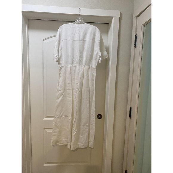 Jenni Kayne Day Dress Womens Medium White Linen Button Front Midi Short Sleeve - Picture 6 of 6